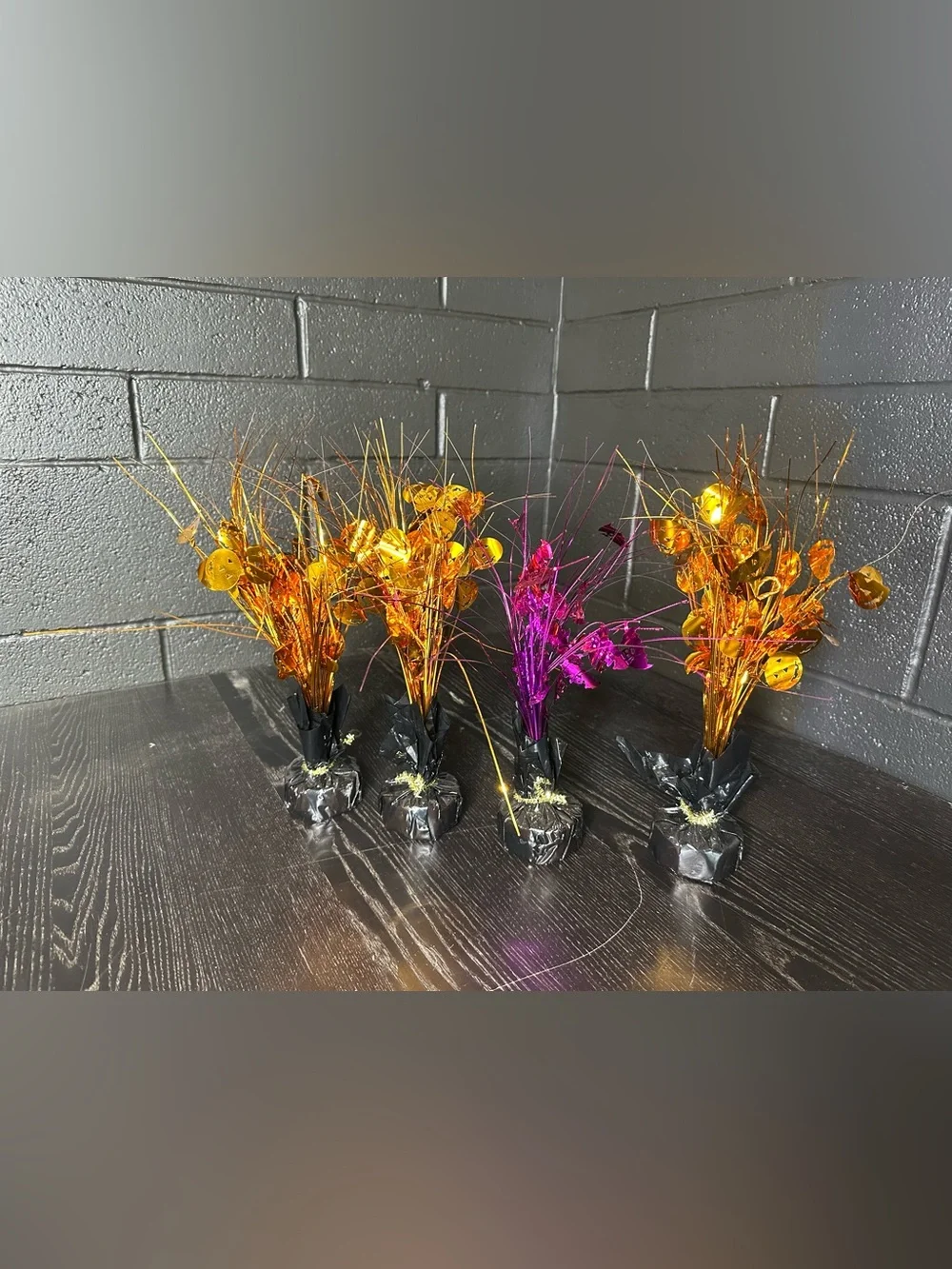 Festive Metallic Balloon Weights - Orange & Purple - Halloween- Pumpkin- Bats